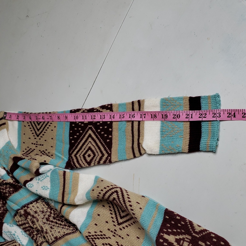 Love Cotton Knit Southwestern Asymmetric Long Line Open Front Cardigan Size M/L - Picture 10 of 14